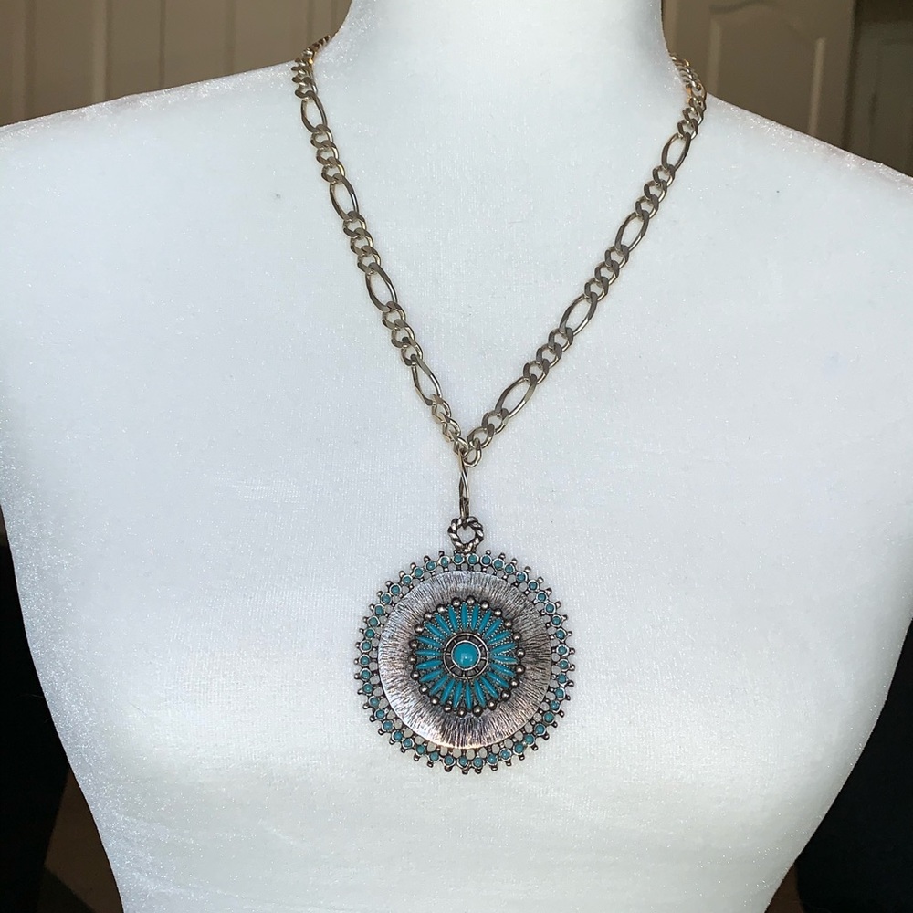 Vintage Turquoise Cabochon Starburst Pendant 925